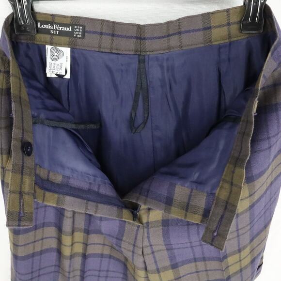 Louis Feraud Shorts Womens 8 Wool Blue Green Plaid Pleated Cuffs Lined Zip Vtg - Picture 10 of 10